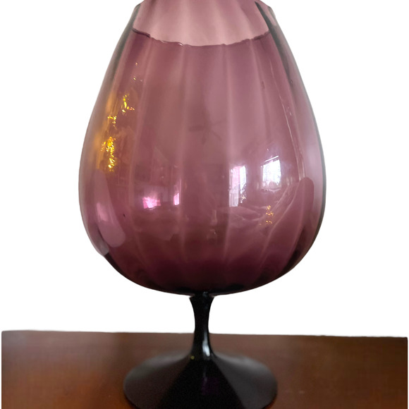 MCM Italian Empoli XL Amethyst Purple Diamond Optic Brandy Snifter Compote Jar - Picture 1 of 5